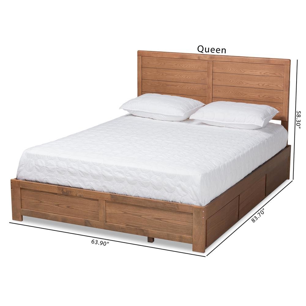 Walnut Brown Finished Wood Queen Size 3-Drawer Platform Storage Bed