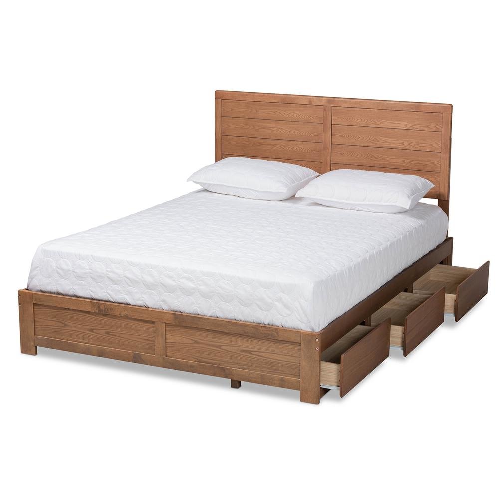 Walnut Brown Finished Wood Queen Size 3-Drawer Platform Storage Bed