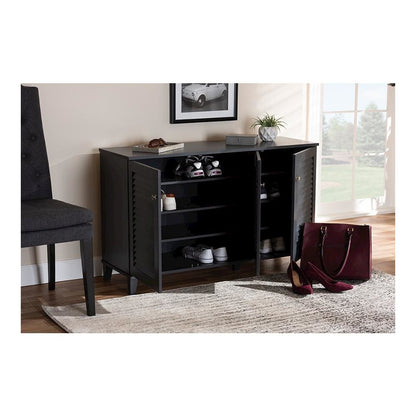 Dark Grey Finished 8-Shelf Wood Shoe Storage Cabinet