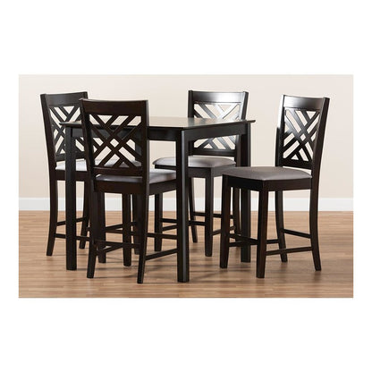 Gray Fabric Upholstered Espresso Brown Finished 5-Piece Wood Pub Set