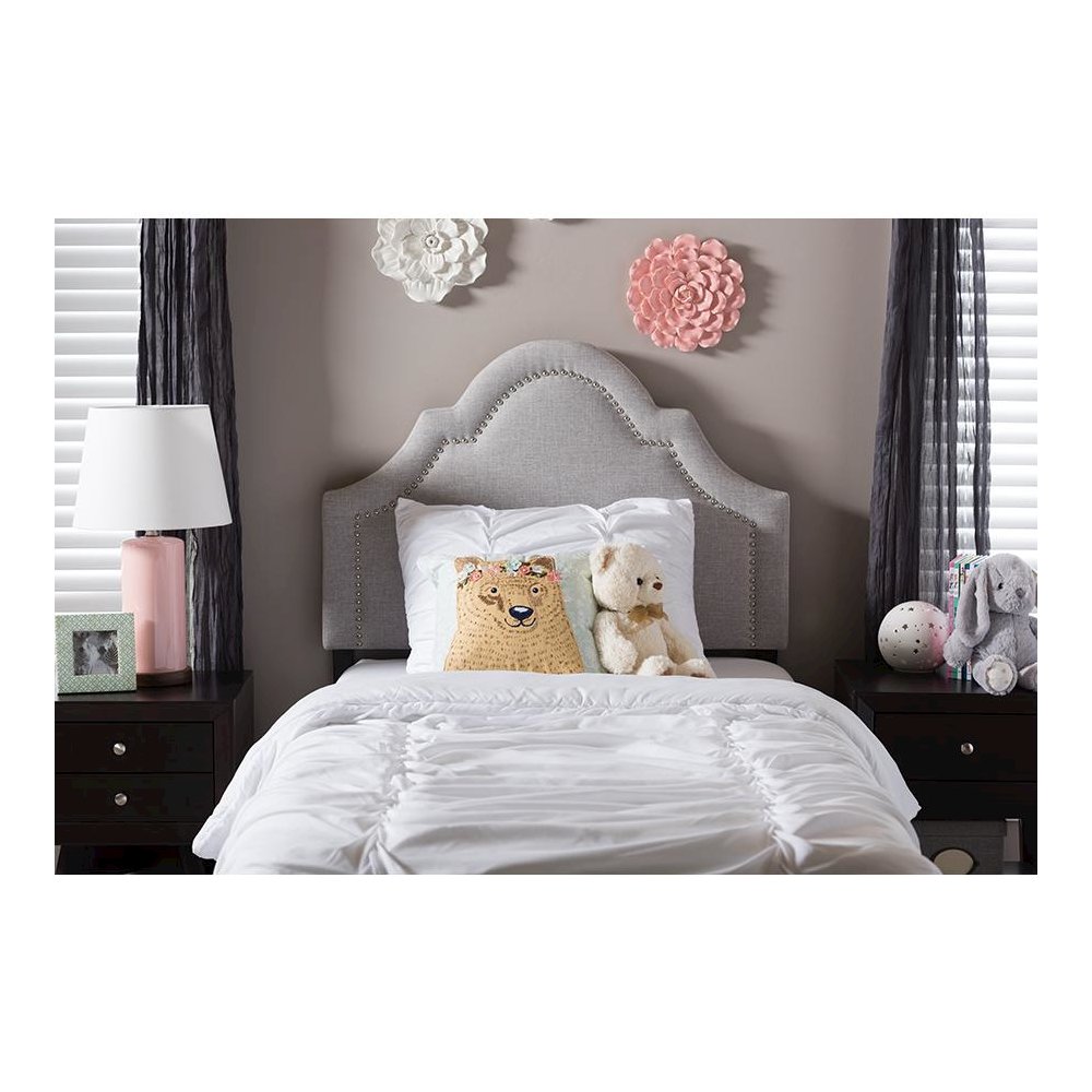 Grayish Beige Fabric Upholstered Twin Size Headboard