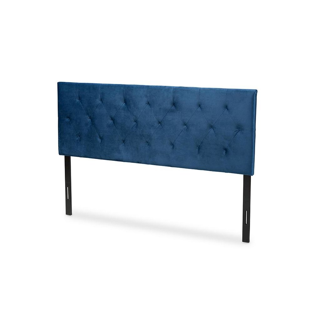 Navy Blue Velvet Fabric Upholstered King Size Headboard