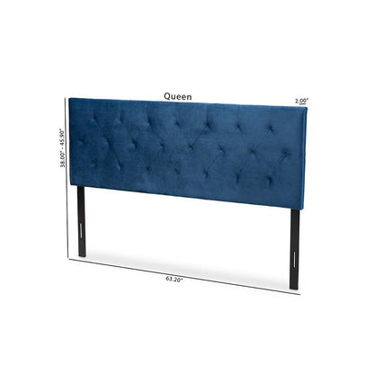 Navy Blue Velvet Fabric Upholstered King Size Headboard