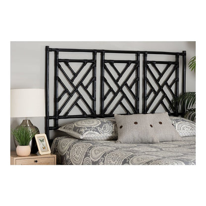 Karavo Bohemian Black Natural Rattan King Size Standalone Headboard