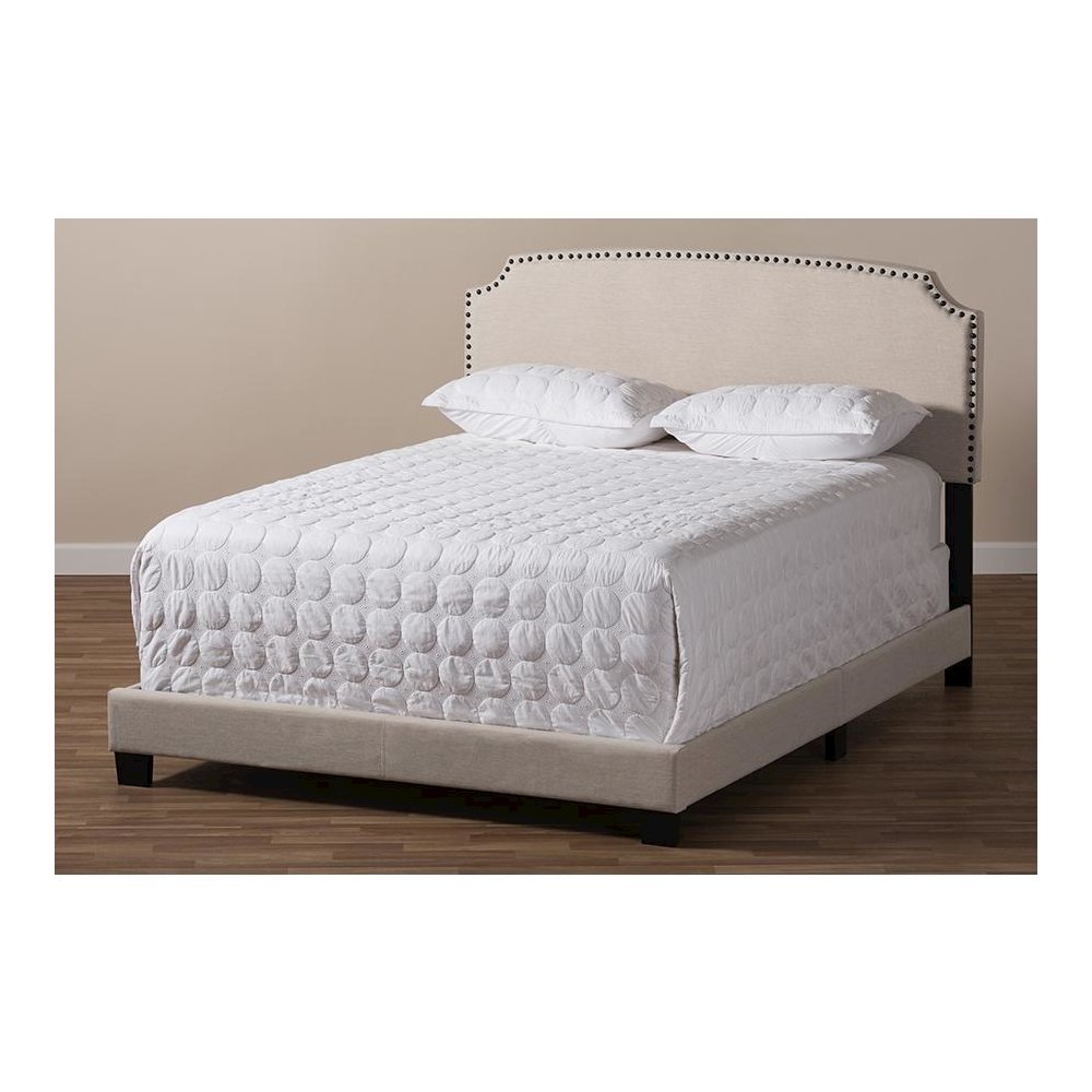 Odette Modern and Contemporary Light Beige Fabric Upholstered King Size Bed
