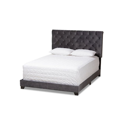 Candace Luxe and Glamour Dark Grey Velvet Upholstered King Size Bed