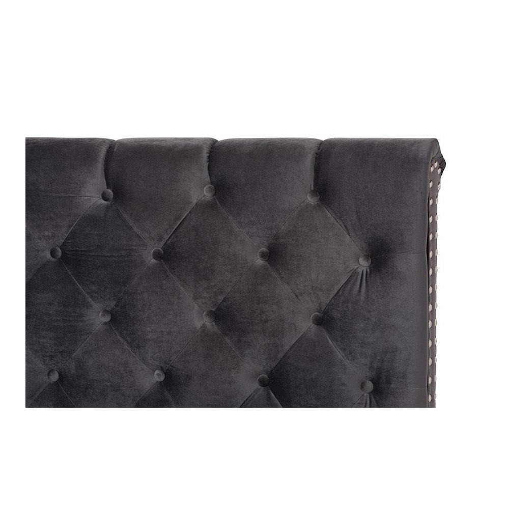 Candace Luxe and Glamour Dark Grey Velvet Upholstered King Size Bed