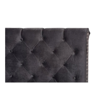 Candace Luxe and Glamour Dark Grey Velvet Upholstered King Size Bed