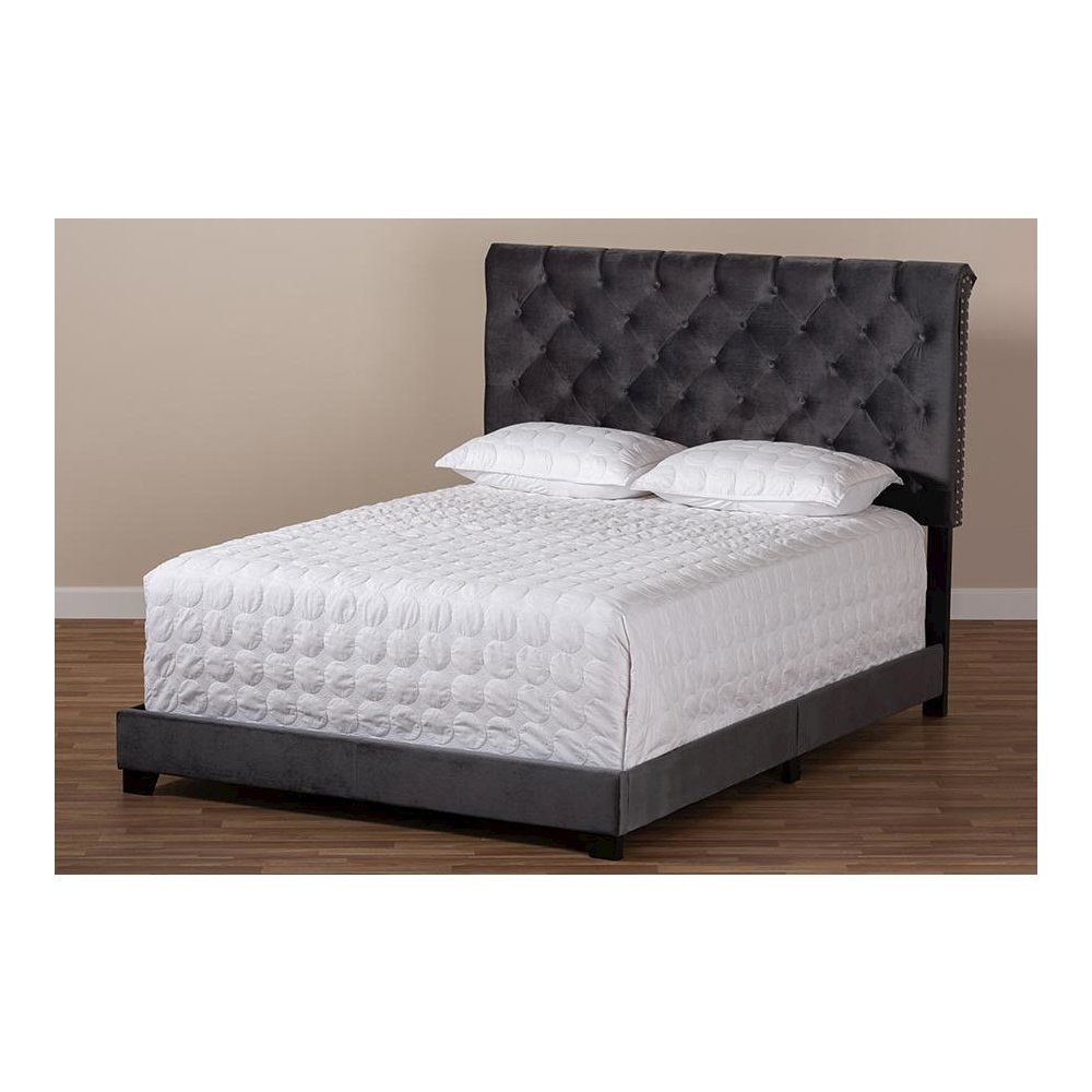Candace Luxe and Glamour Dark Grey Velvet Upholstered King Size Bed