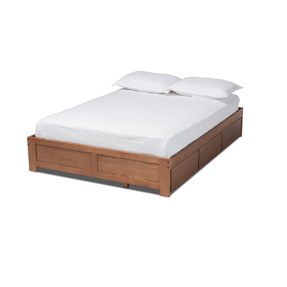 Walnut Finished 3-Drawer King Size Platform Storage Bed Frame