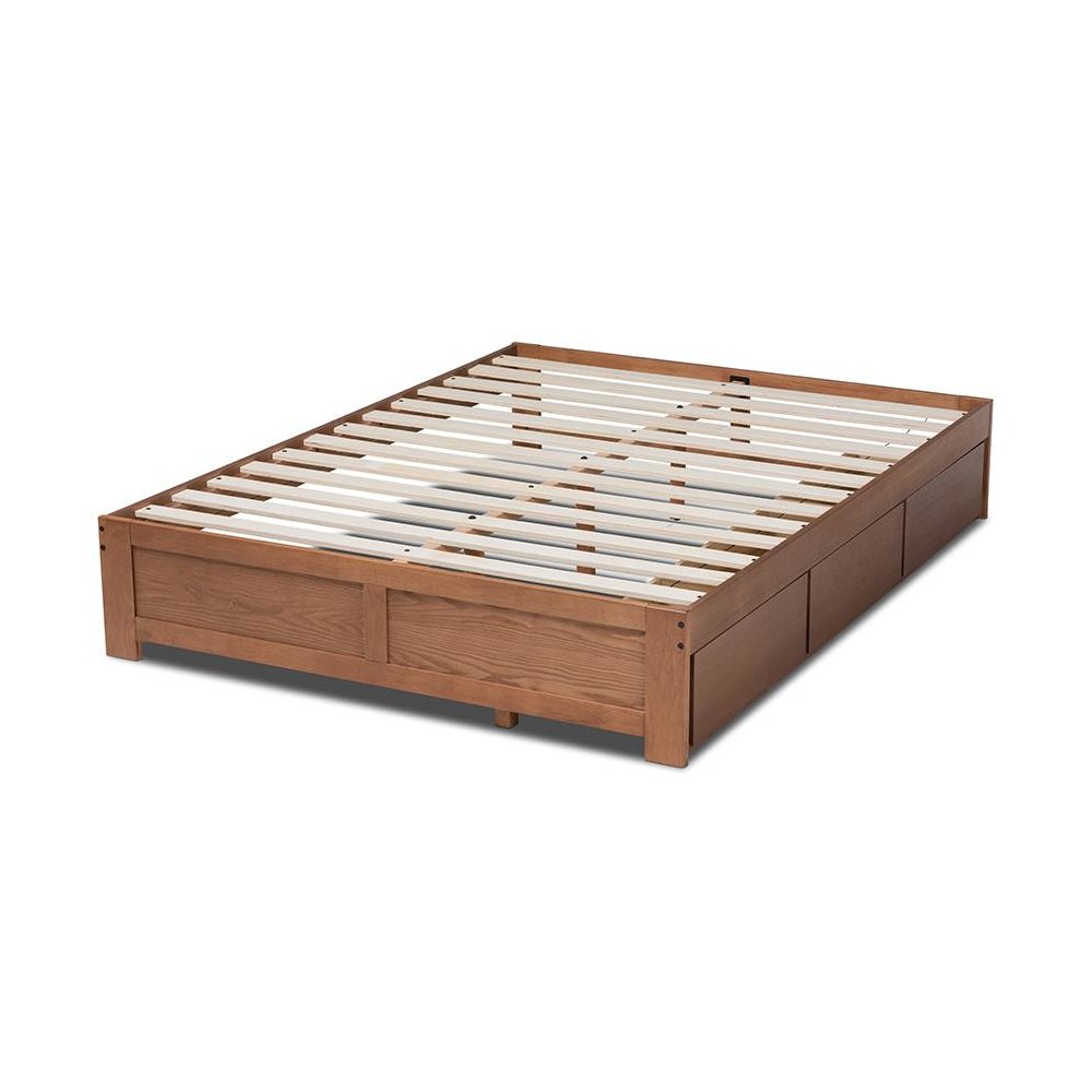 Walnut Finished 3-Drawer King Size Platform Storage Bed Frame