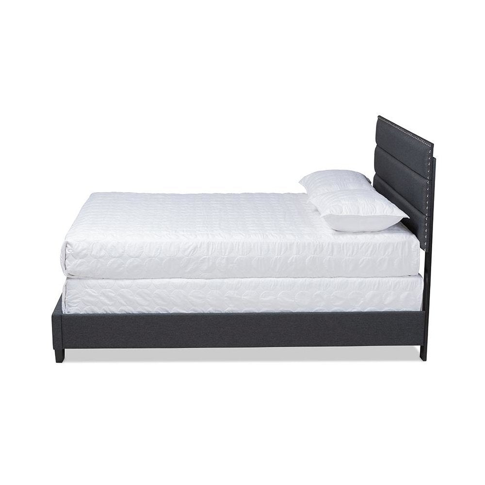 Ansa Modern and Contemporary Dark Grey Fabric Upholstered King Size Bed