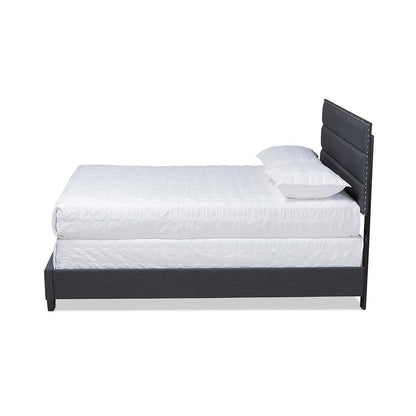 Ansa Modern and Contemporary Dark Grey Fabric Upholstered King Size Bed