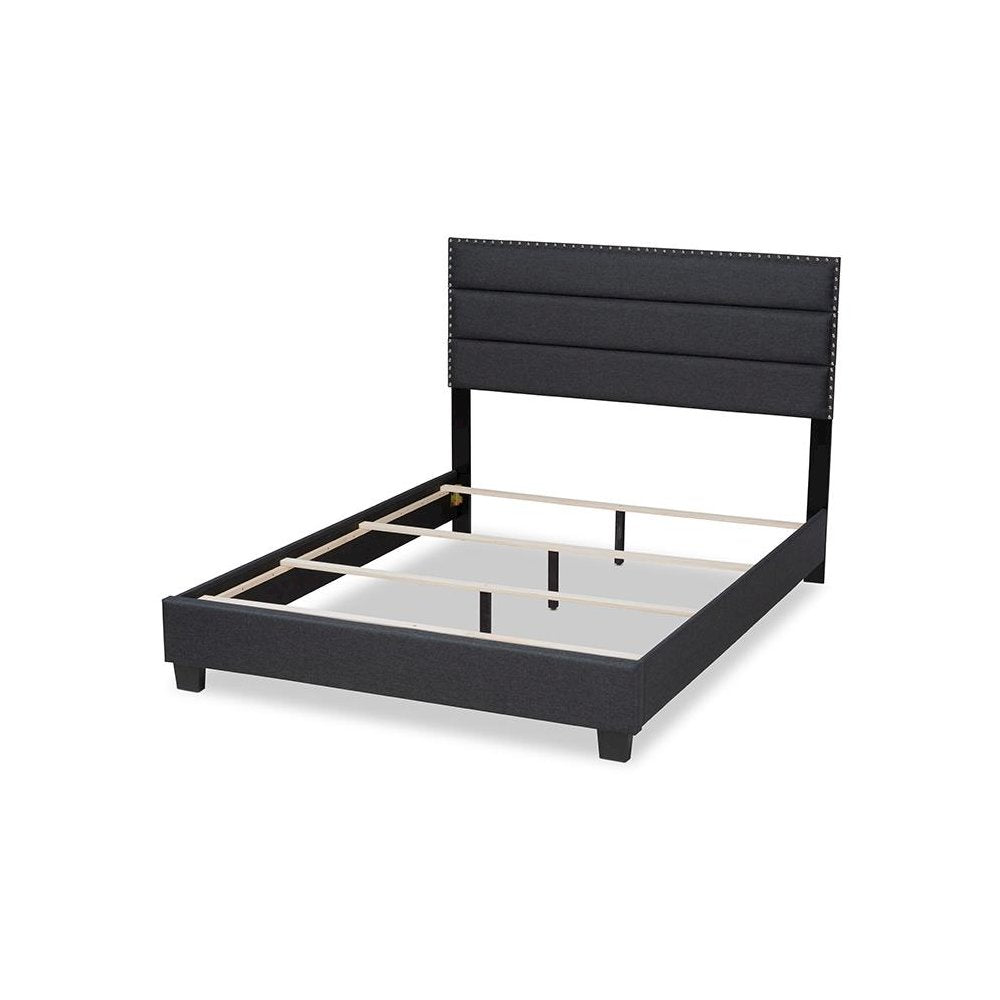 Ansa Modern and Contemporary Dark Grey Fabric Upholstered King Size Bed