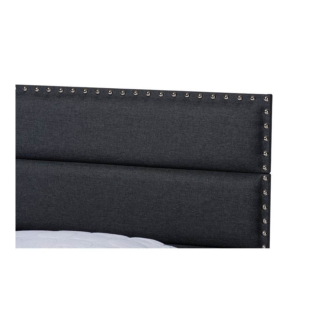 Ansa Modern and Contemporary Dark Grey Fabric Upholstered King Size Bed