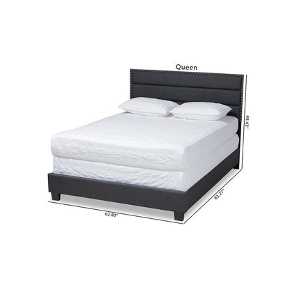 Ansa Modern and Contemporary Dark Grey Fabric Upholstered King Size Bed