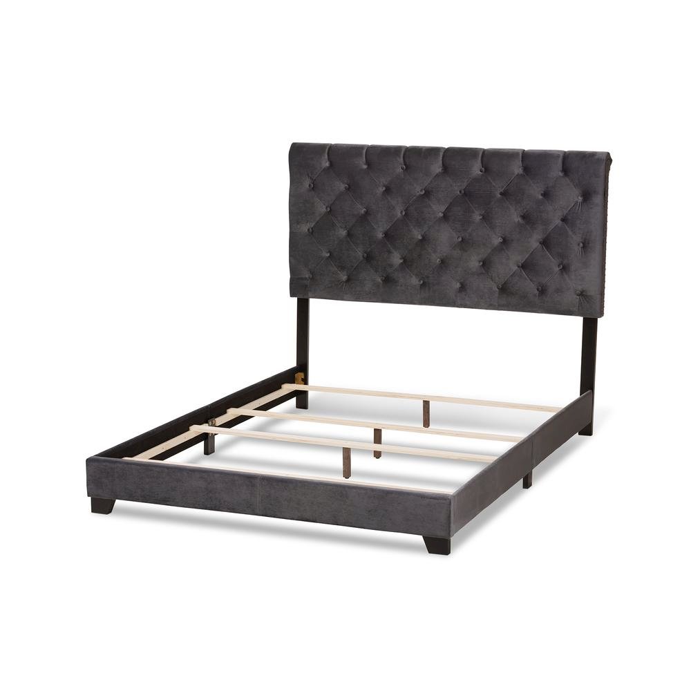 Candace Luxe and Glamour Dark Grey Velvet Upholstered King Size Bed