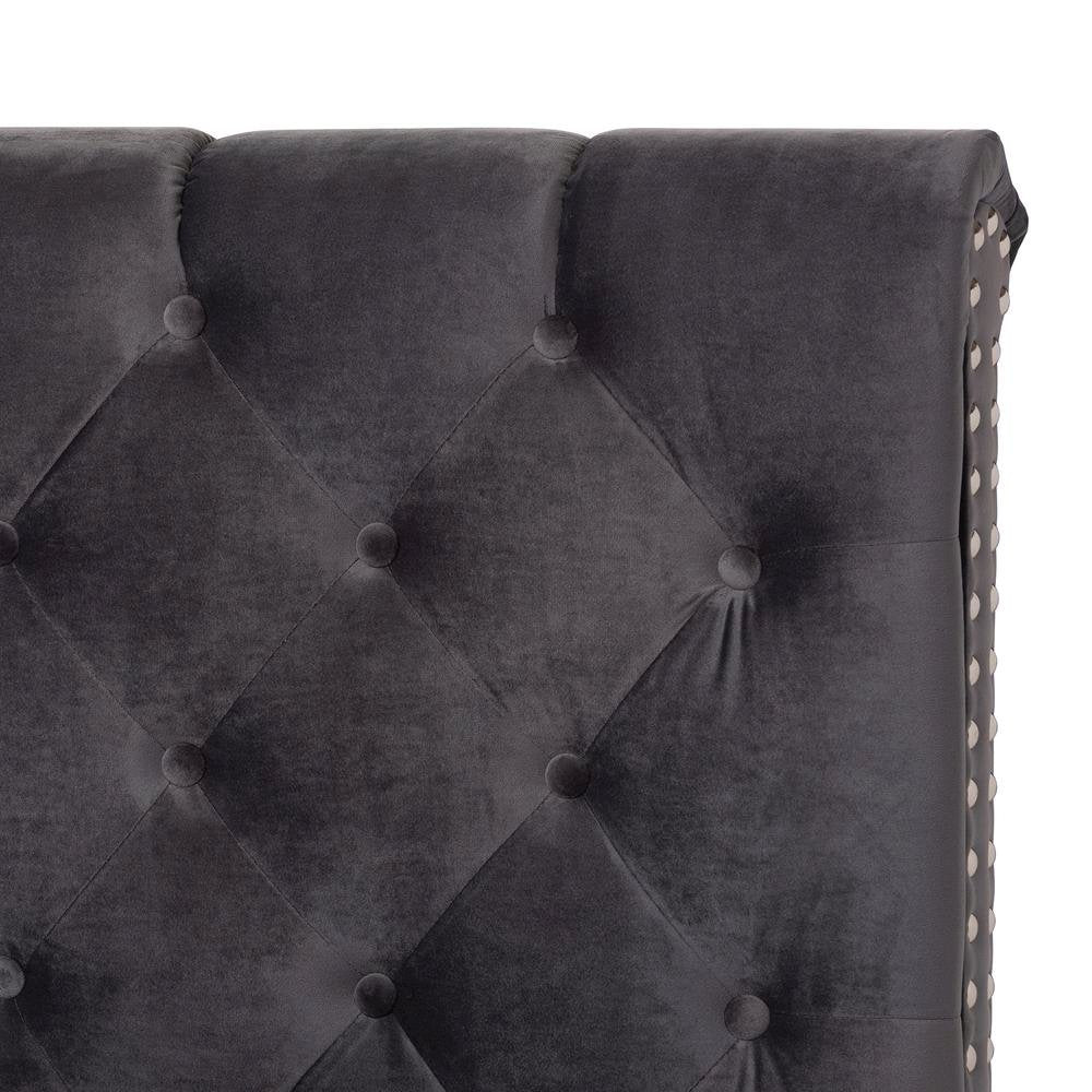 Candace Luxe and Glamour Dark Grey Velvet Upholstered King Size Bed