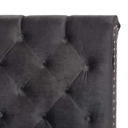 Candace Luxe and Glamour Dark Grey Velvet Upholstered King Size Bed