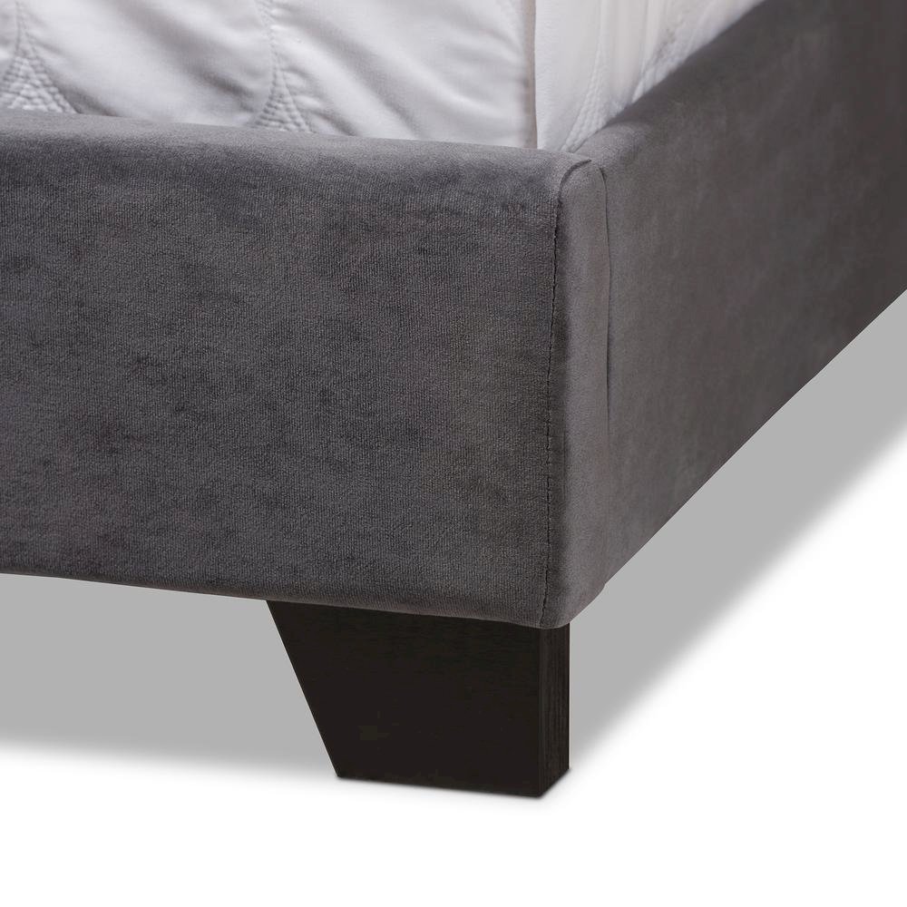 Candace Luxe and Glamour Dark Grey Velvet Upholstered King Size Bed