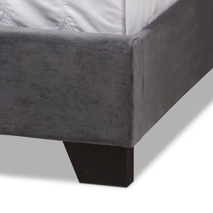 Candace Luxe and Glamour Dark Grey Velvet Upholstered King Size Bed