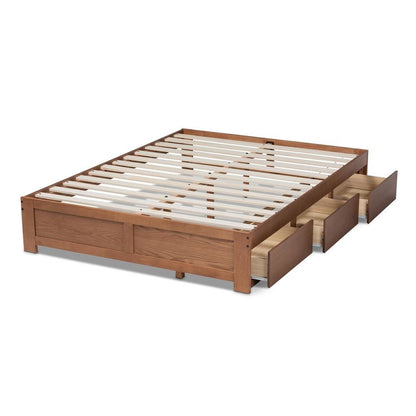 Walnut Finished 3-Drawer King Size Platform Storage Bed Frame