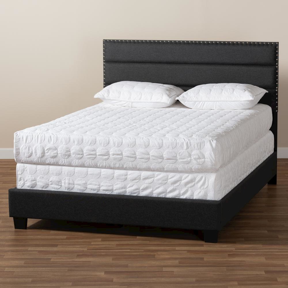 Ansa Modern and Contemporary Dark Grey Fabric Upholstered King Size Bed