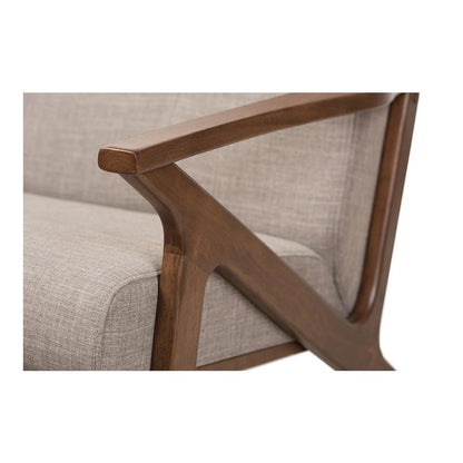 Walnut Wood Light Grey Fabric Tufted Lounge Chair And Ottoman Set