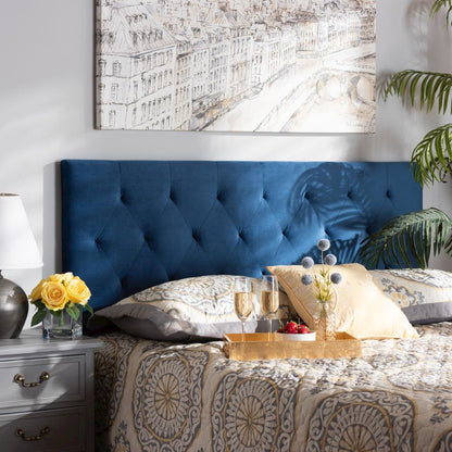 Navy Blue Velvet Fabric Upholstered King Size Headboard