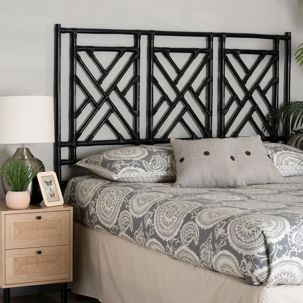 Karavo Bohemian Black Natural Rattan King Size Standalone Headboard