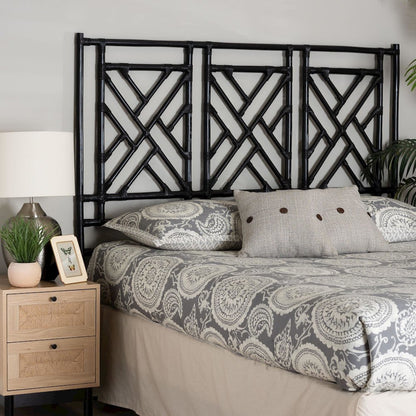 Karavo Bohemian Black Natural Rattan King Size Standalone Headboard