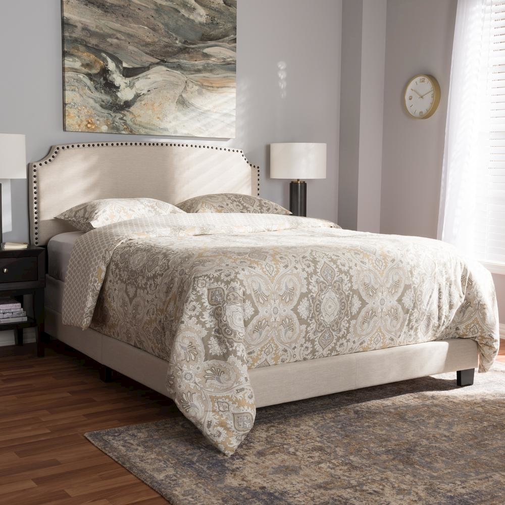 Odette Modern and Contemporary Light Beige Fabric Upholstered King Size Bed