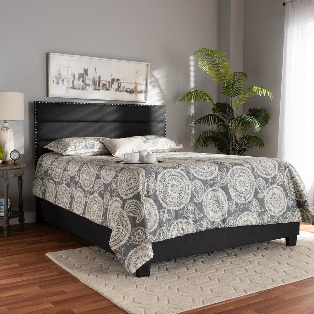 Ansa Modern and Contemporary Dark Grey Fabric Upholstered King Size Bed