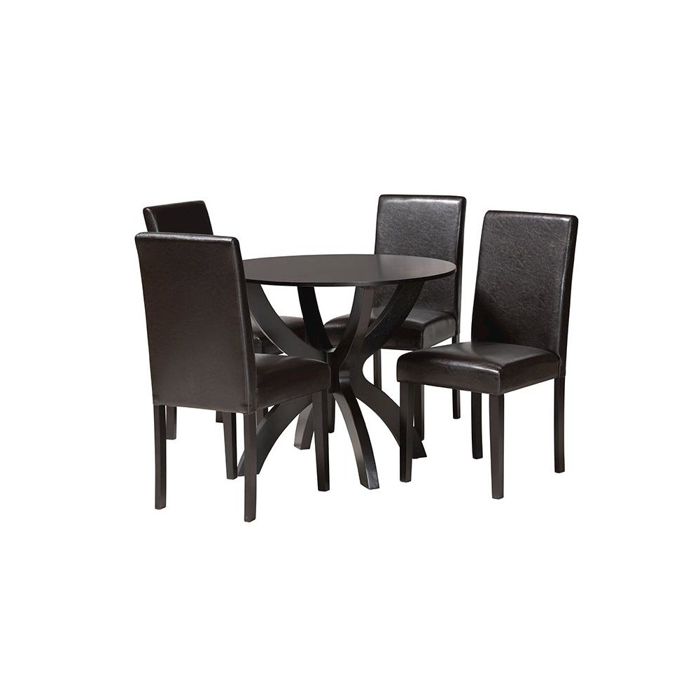 Trine Modern Espresso Brown Faux Leather and Wood 5-Piece Dining Set