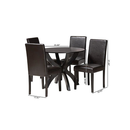 Trine Modern Espresso Brown Faux Leather and Wood 5-Piece Dining Set