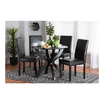 Trine Modern Espresso Brown Faux Leather and Wood 5-Piece Dining Set