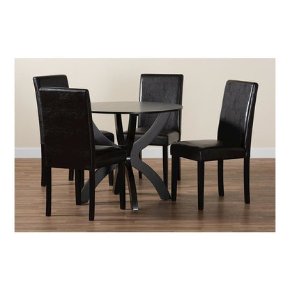 Trine Modern Espresso Brown Faux Leather and Wood 5-Piece Dining Set