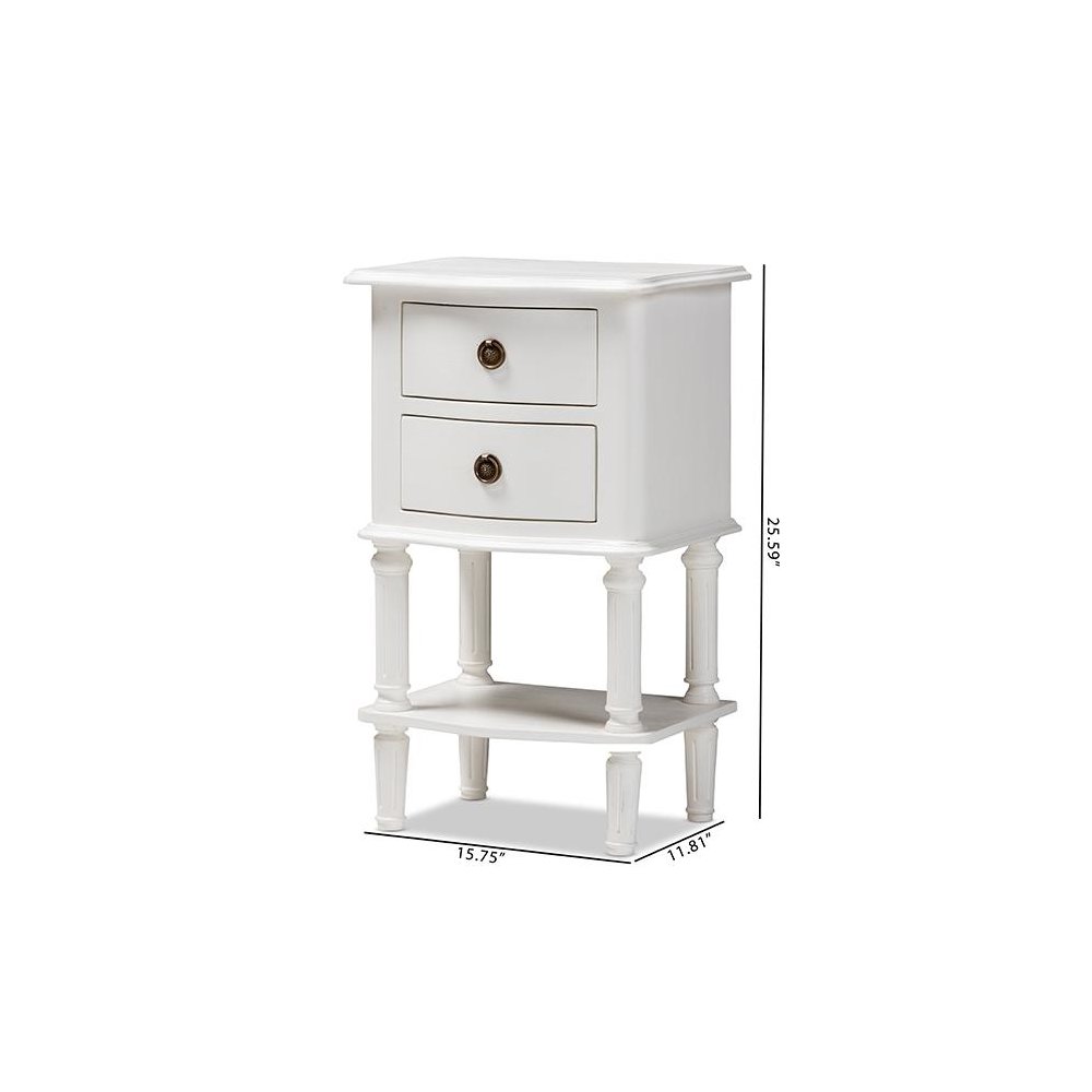 Audrey Country Cottage Farmhouse White Finished 2-Drawer Nightstand