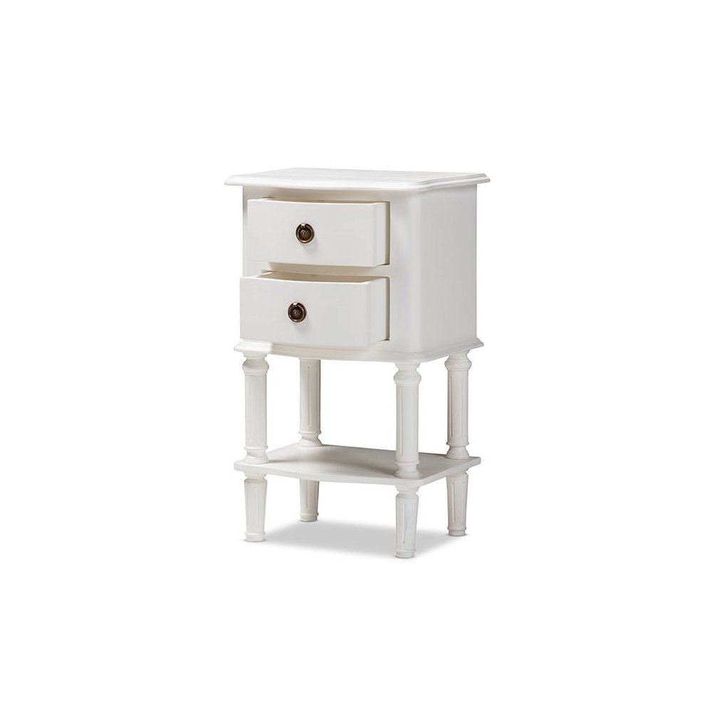 Audrey Country Cottage Farmhouse White Finished 2-Drawer Nightstand