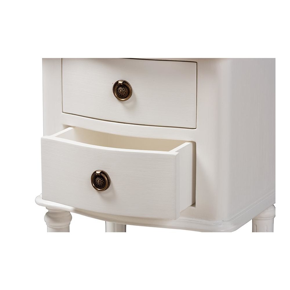 Audrey Country Cottage Farmhouse White Finished 2-Drawer Nightstand