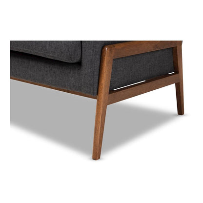 Perris Mid-Century Modern Dark Grey Fabric Upholstered Walnut Wood Lounge Chair