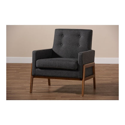 Perris Mid-Century Modern Dark Grey Fabric Upholstered Walnut Wood Lounge Chair