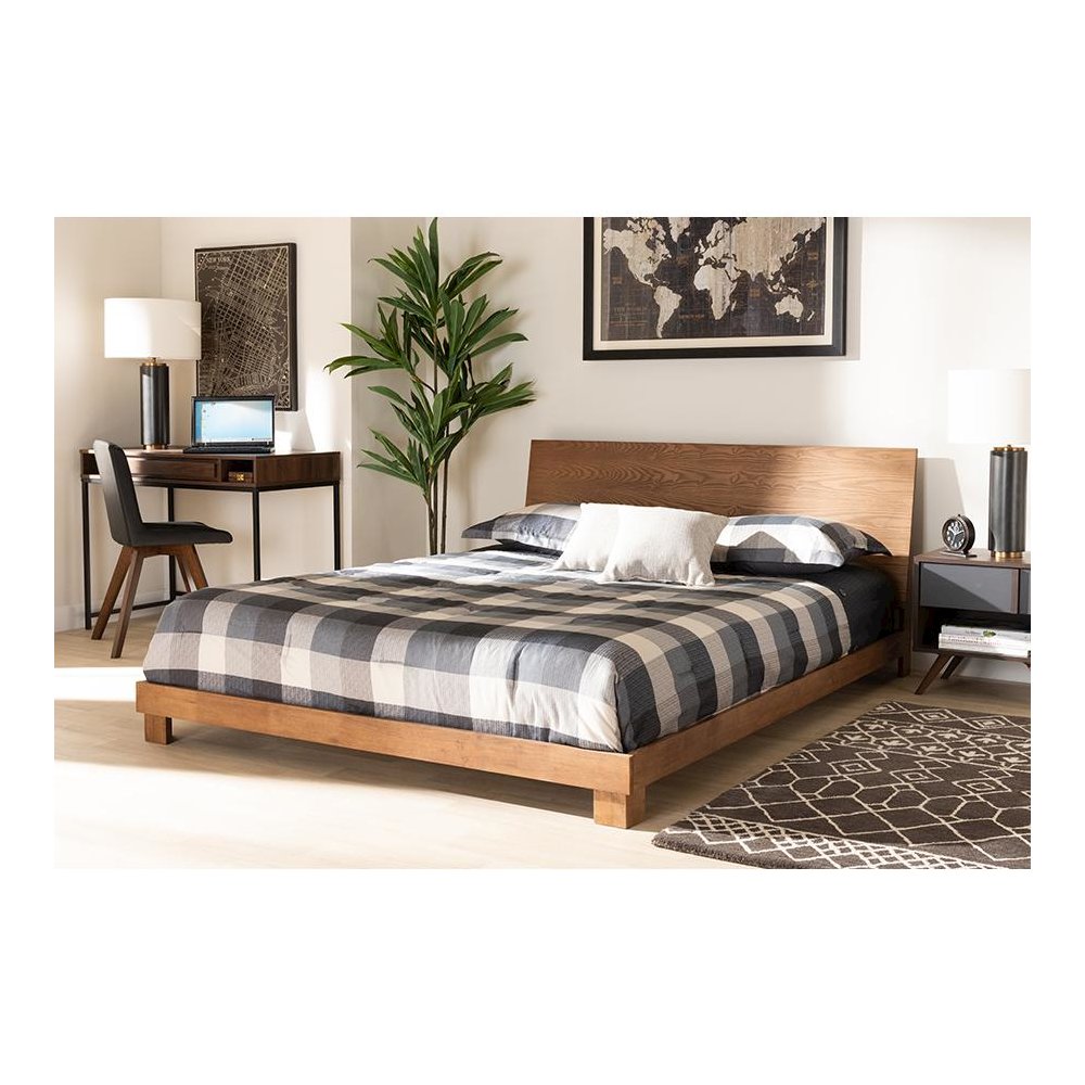 Haines Modern and Contemporary Walnut Brown Finished Wood King Size Platform Bed