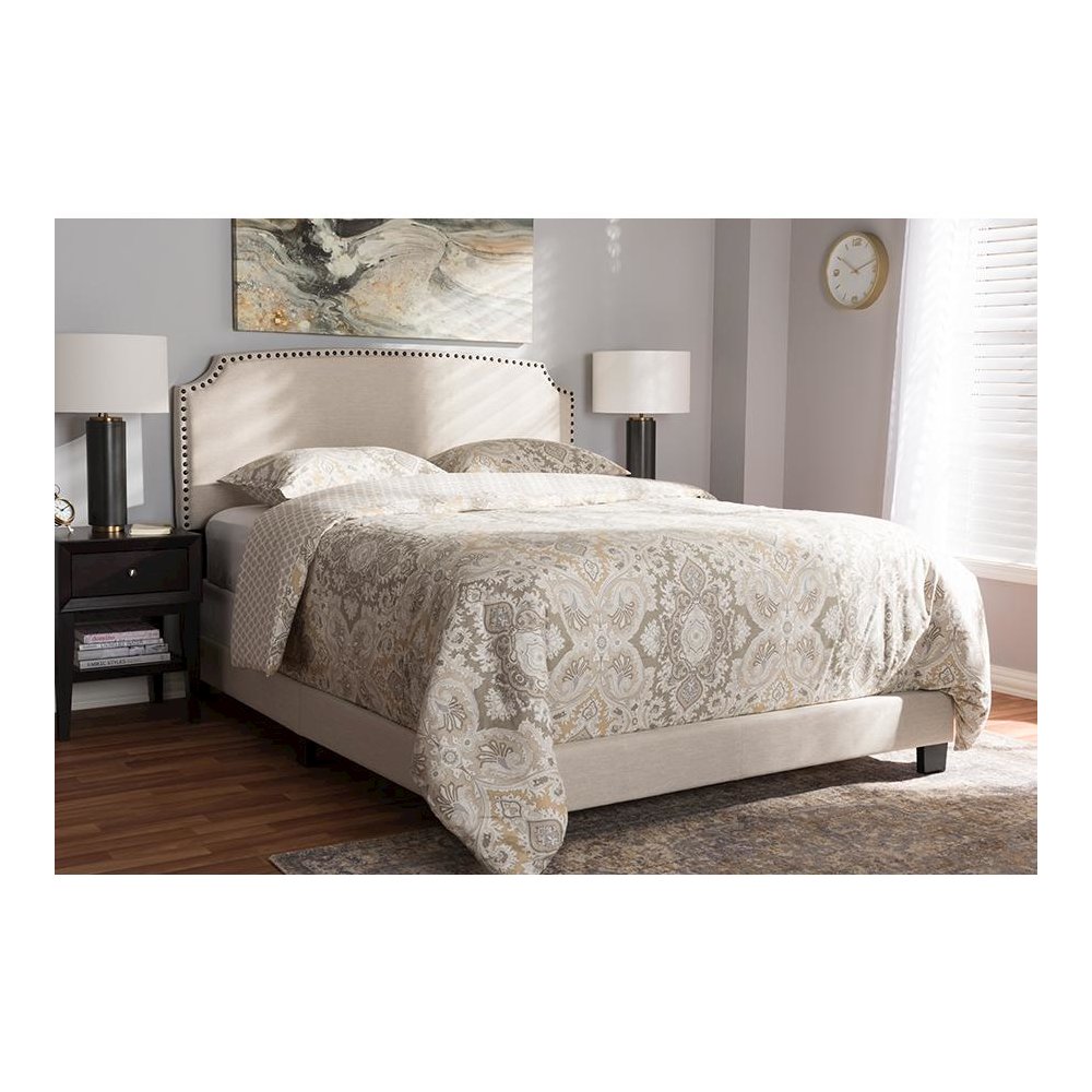 Odette Modern and Contemporary Light Beige Fabric Upholstered King Size Bed