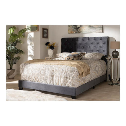 Candace Luxe and Glamour Dark Grey Velvet Upholstered King Size Bed
