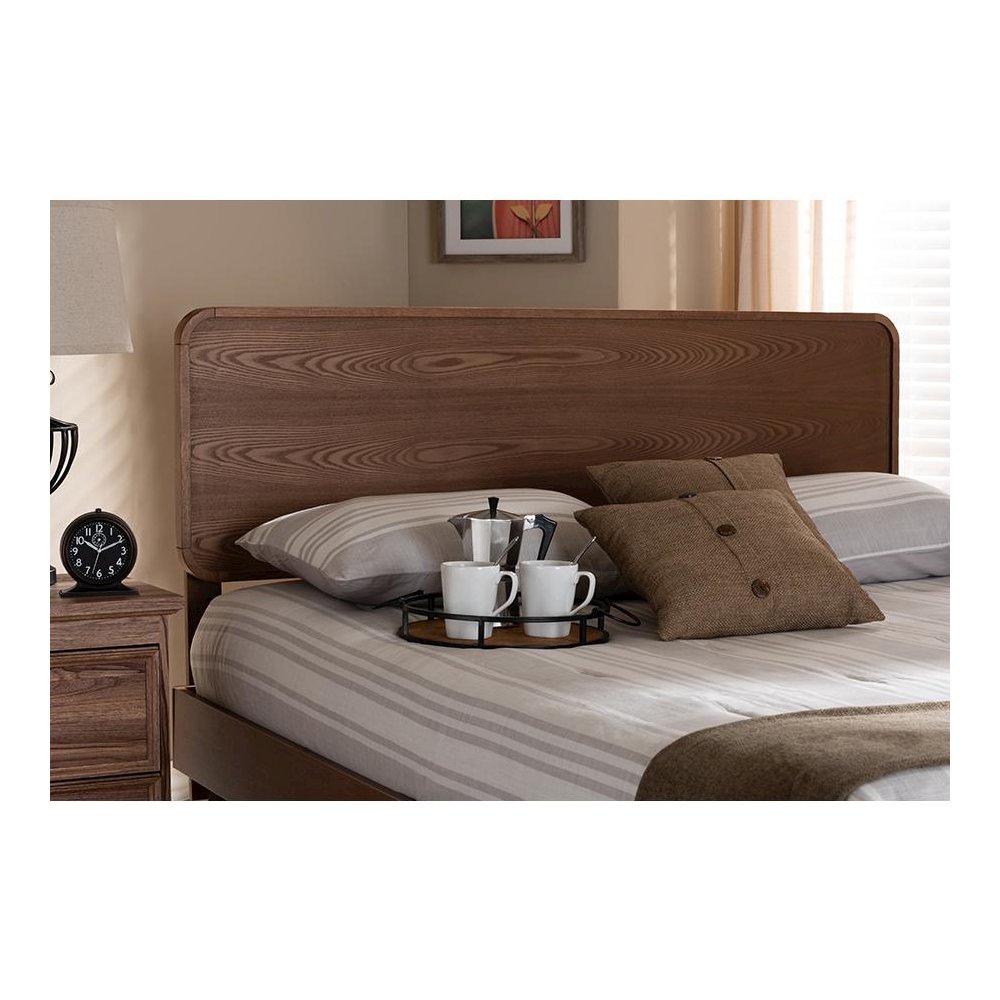 Mailene Mid-Century Modern Walnut Brown Finished Wood King Size Headboard