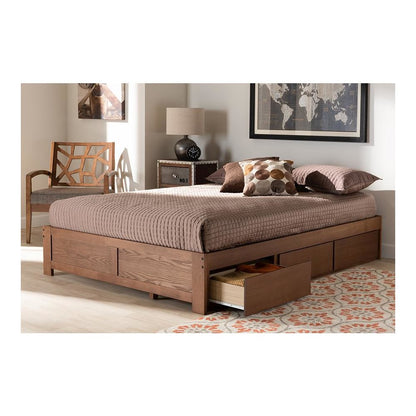 Walnut Finished 3-Drawer King Size Platform Storage Bed Frame