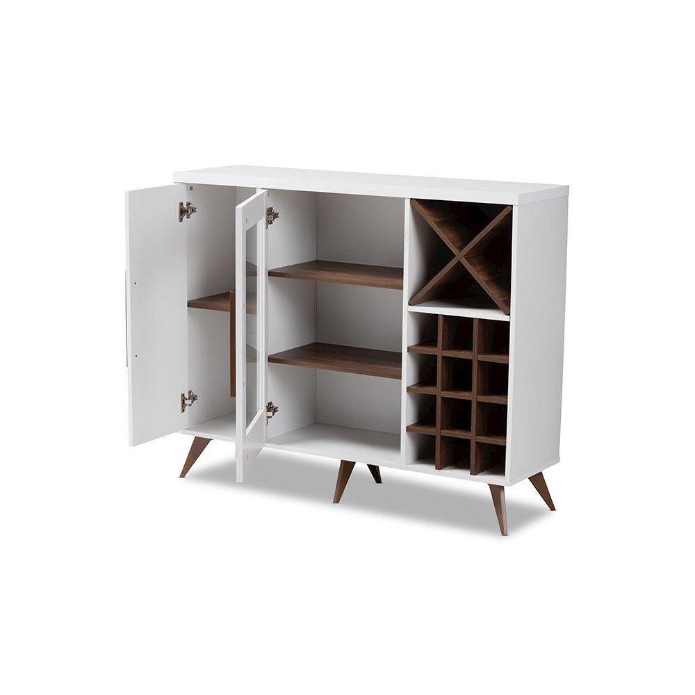 Baxton Studio Pietro Mid-Century Modern White and Brown Finished Wine Cabinet