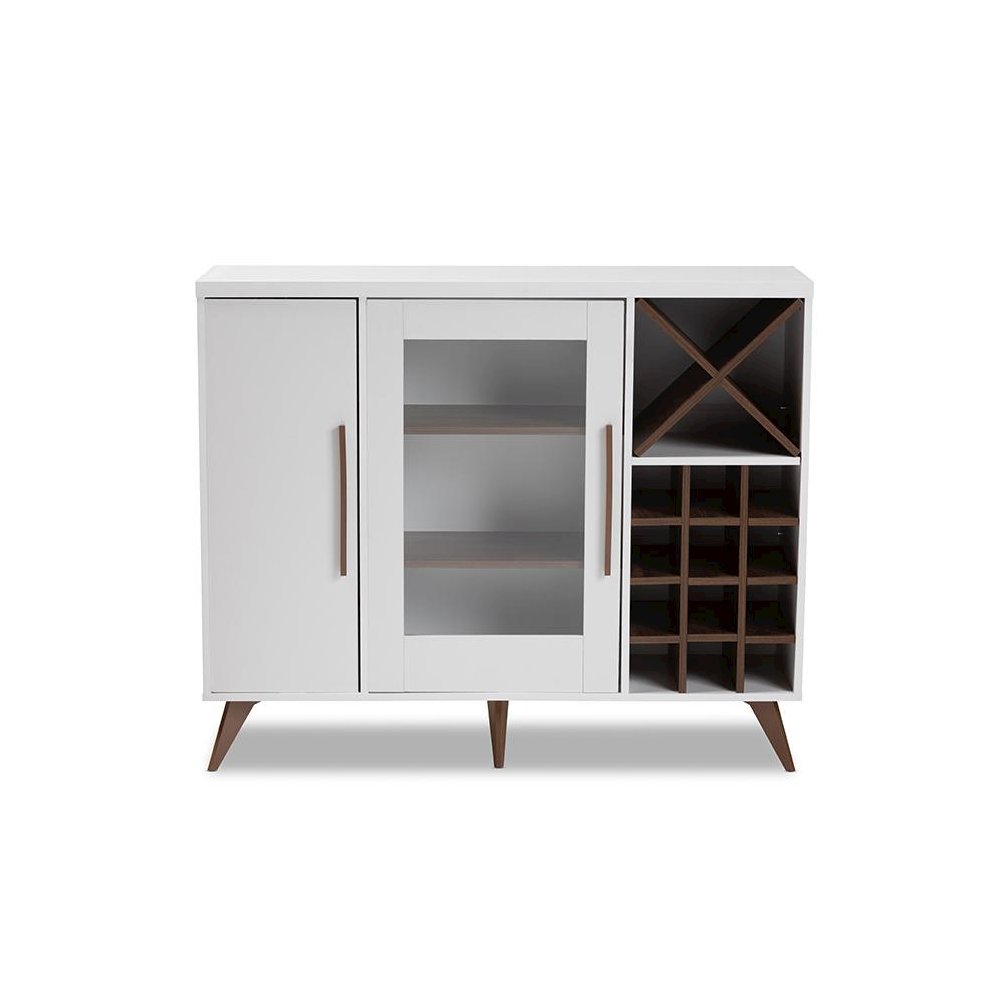 Baxton Studio Pietro Mid-Century Modern White and Brown Finished Wine Cabinet