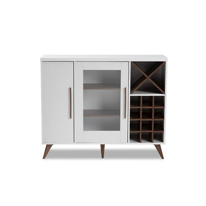Baxton Studio Pietro Mid-Century Modern White and Brown Finished Wine Cabinet